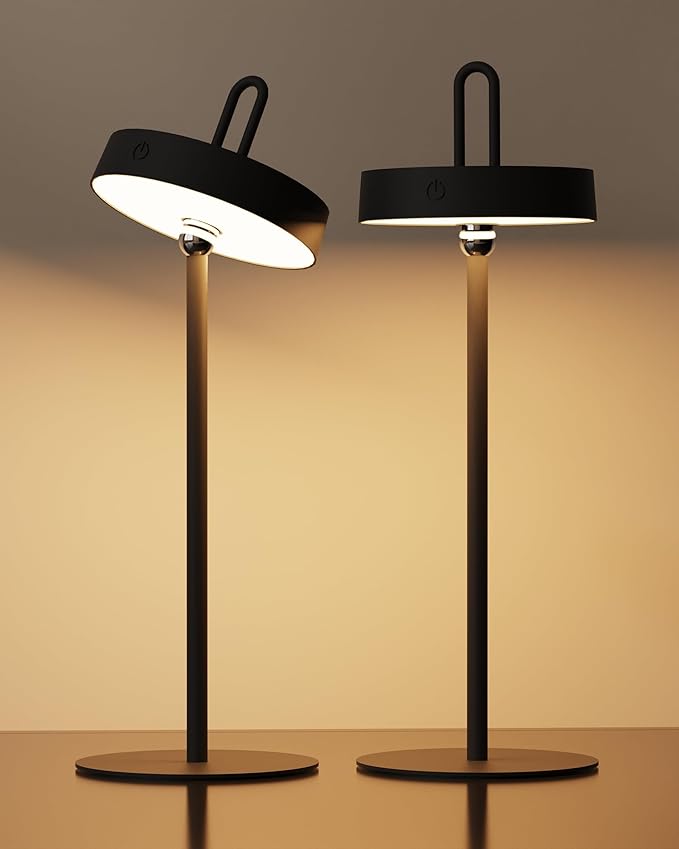 Lightapex Cordless Table Lamps, 2-Pack, Rechargeable Portable Lamps with Stepless Dimming, Touch Control, Detachable Magnetic Design for Bedroom, Living Room, and Reading（Black）