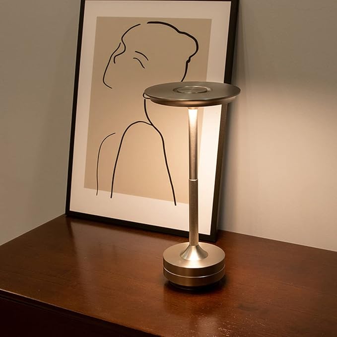 Vintage Aluminum Rechargeable Cordless LED Table Lamp with Dimmable Brightness and 3 Color Temperatures