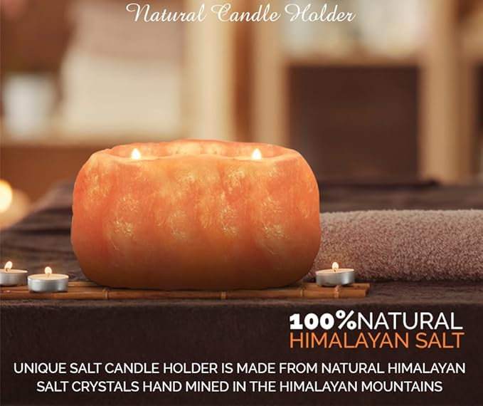 Himalayan Glow Natural Pink Salt Tealight 2 Hole Candle Holder,Hand Carved 100% Pure Himalayan Crystal Salt Candle Lamp | Great Room Décor