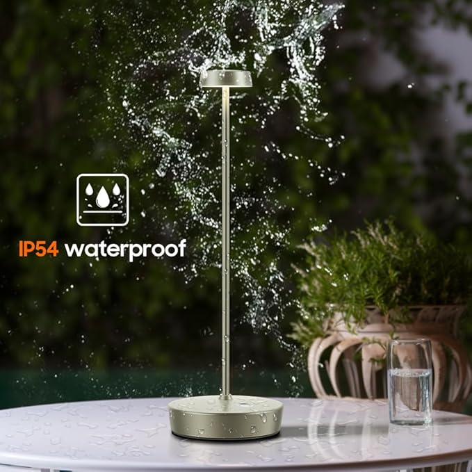 Cordless LED Table Lamp，Rechargeable Battery Desk Lamps, 3 Color Stepless Dimmable Metal Battery Table Lamps, Portable Table Light for Indoor/Outdoor/Restaurants/Bedroom/Bar