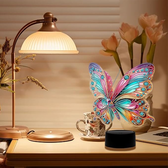 Butterfly Diamond Art Painting Night Light,Diamond Art Painting Kits Desktop Touch Lamp Ornaments for Tabletop Decor Diamond Art Accessories for Adult Beginner Bedrooms Living Room