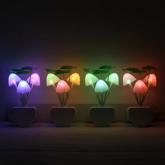 Mudder 4 Pcs Sensor Mushroom Night Lights LED Night Lights 7 Color Changing Plug-in Light Sensor Wall Lamp for Adults Bedroom, Bathroom, Christmas Party Gift(Lotus Leaf Style)