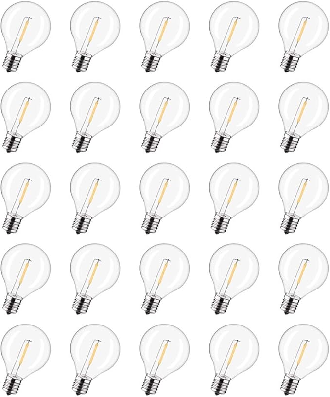 KGC Plastic C7/G40 Replacement LED Light Bulbs - 0.6W Equivalent to 7W Incandescent Bulbs 2700K, E12 Screw Base Shatterproof & Waterproof LED Globe Light Bulbs for Outdoor String Lights (25 Pack)