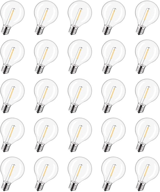 KGC Plastic C7/G40 Replacement LED Light Bulbs - 0.6W Equivalent to 7W Incandescent Bulbs 2700K, E12 Screw Base Shatterproof & Waterproof LED Globe Light Bulbs for Outdoor String Lights (25 Pack)