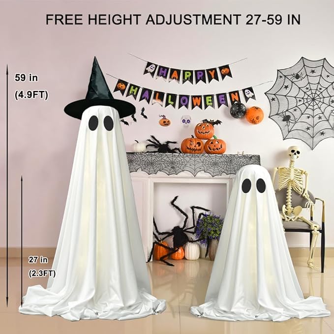Halloween Ghost LED String Lights Decor Indoor/Outdoor Light Up Spooky Decoration with Remote Control for Yards, Porch, Gardens, Lawn & Party White 2 Packs