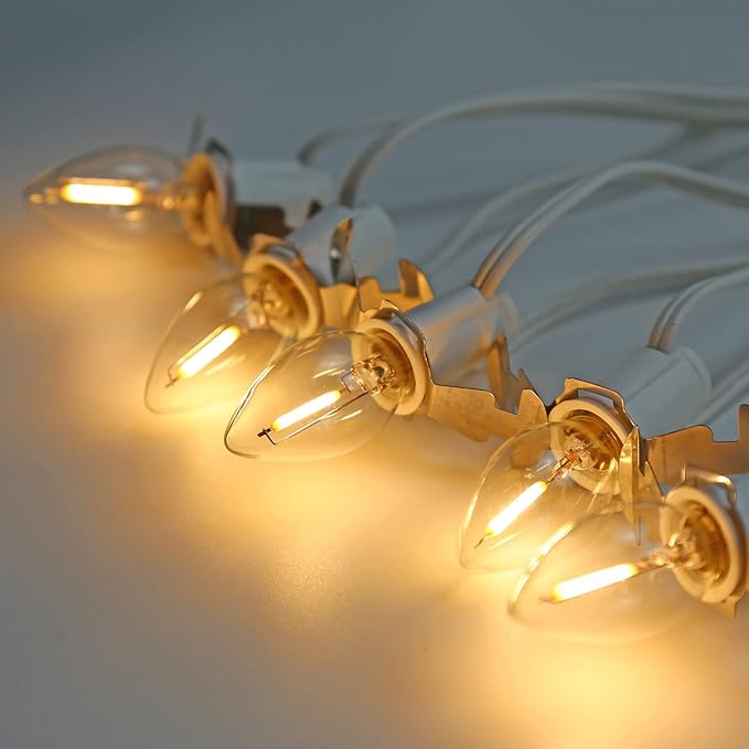 LED Accessory Cord with 5 LED Night Light Bulbs - C7 Christmas Village Light Accessory Cord - C7 led Bulb Warm White with Spare Fuse for Holiday Decoration and Craft Village House Decoration
