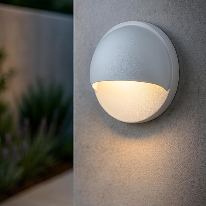 Hinkley Landscape Lighting Nuvi 15232MW Round Low-Voltage LED Deck Sconce, Solid Vinyl Alloy, Dimmable, Mounts Flush on Surface, Matte White