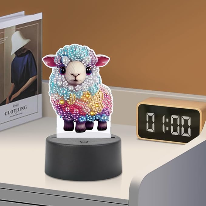 Sheep Diamond Art Painting Night Light,Diamond Art Painting Kits Desktop Touch Lamp Ornaments for Tabletop Decor Diamond Art Accessories for Adult Beginner Bedrooms Living Room