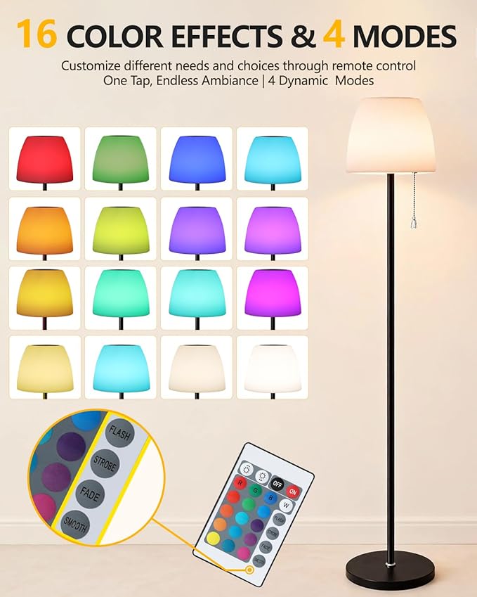Solar Outdoor Floor Lamp - lP65 Waterproof, USB Rechargeable, 16 Colors & 4 Modes,Cordless Floor Lamp, Light Sensor & Remote Control, Adjustable Height for Garden, Yard, Balcony, Pool
