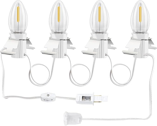 Christmas Village Lights with 4 LED Warm-White Bulb,Decoration for Christmas Village Houses,Halloween Holiday,C7 Village Light Cord
