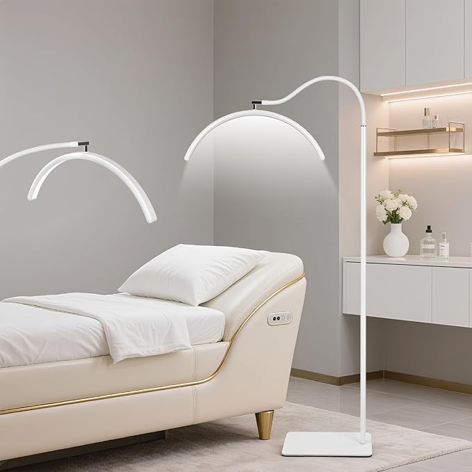 Half Moon Lash Light for Eyelash Extensions & Estheticians, Dimmable LED Lash Lamp with Flexible Gooseneck, Shadow-Free Moon Light for Lash Tech, Tattoo, SPA, Eyelash Lamp (White)