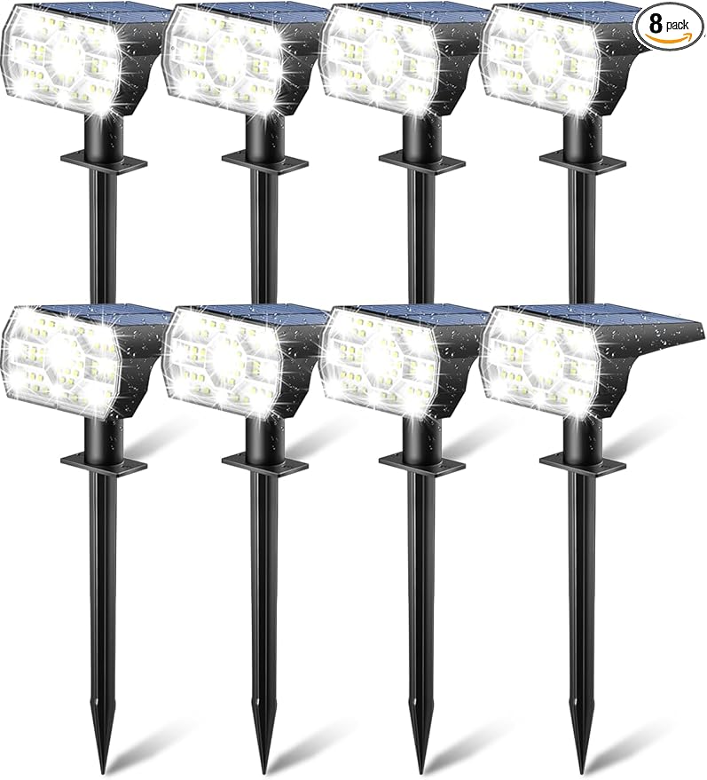 Kaxiida Solar Lights Outdoor Waterproof IP68, 3 Lighting Models Solar Powered Spot Lights Outdoor, 56LED Solar Light Dusk to Dawn for Yard Patio Garden Pathway Landscape Lighting (White, 8 Pack)
