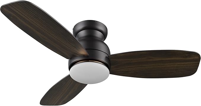 Carro Ceiling Fan with Lights, Indoor & Outdoor Ceiling Fan, 44" Low Profile DC Smart Ceiling Fan Compatible with Alexa, Siri, Google Home & Smart APP, Dark Walnut