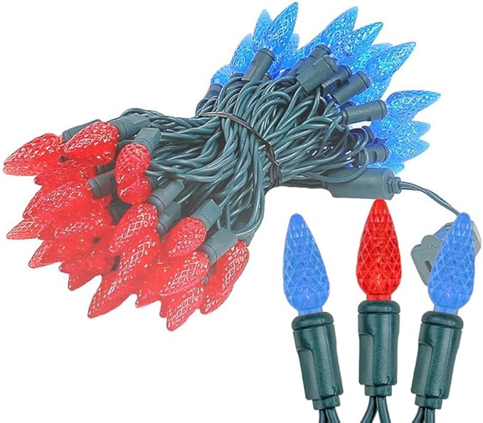 Novelty Lights 24FT 70 LED C6 LED Christmas String Lights, Outdoor Christmas Tree Commercial Grade LED String Lights, Permanent Christmas Lights Outdoor Tree Decorations Outdoor (Red/Blue)