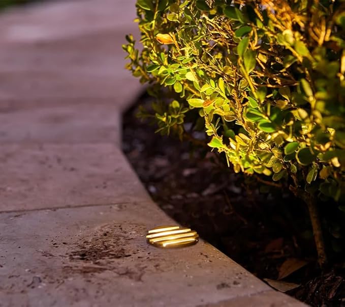 VOLT 12V 3.5W 2700K Warm White IP67 Watertight 330 Lumen Solid Brass BuddyPro Plus LED Puck Light (Grated) for Deck, Step or Hardscape Outdoor Lighting