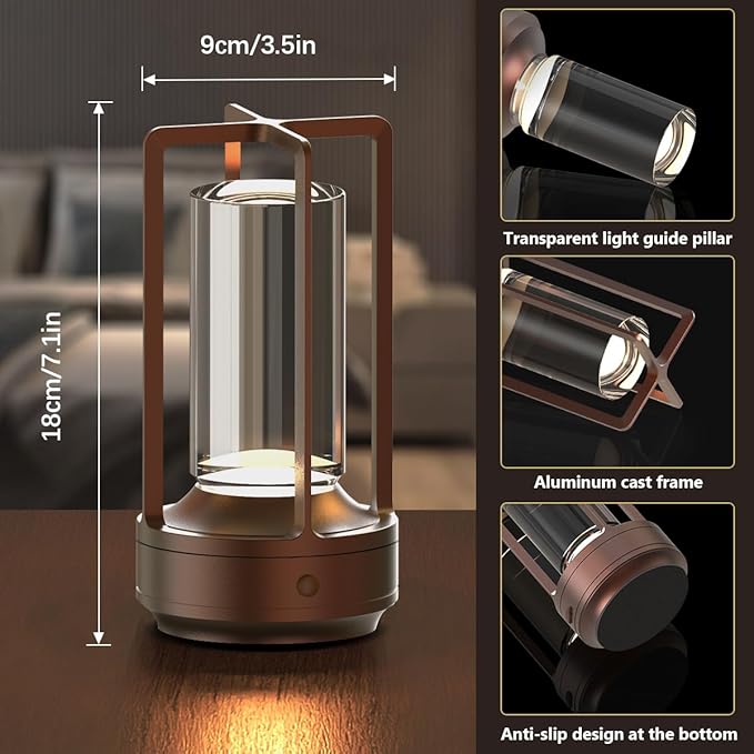 Small Cordless Table Lamps Rechargeable Set of 2 for Indoor/Outdoor, Portable Battery Operated Powered Lamps, Dimmable 3 Color Modes Waterproof, LED Desk Lights for Bedroom/Restaurant/Camping-Brown