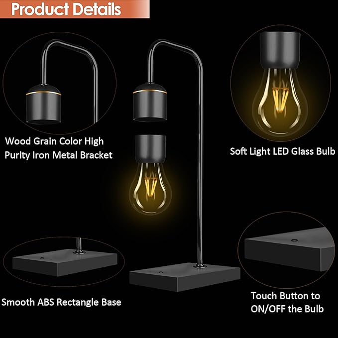 Magnetic Levitating Light Bulb Magnetic Levitation Plastic Black Base Table Lamp Antigravity White LED Night Light Floating Lamps for Christmas Office Gifts Home Decorations