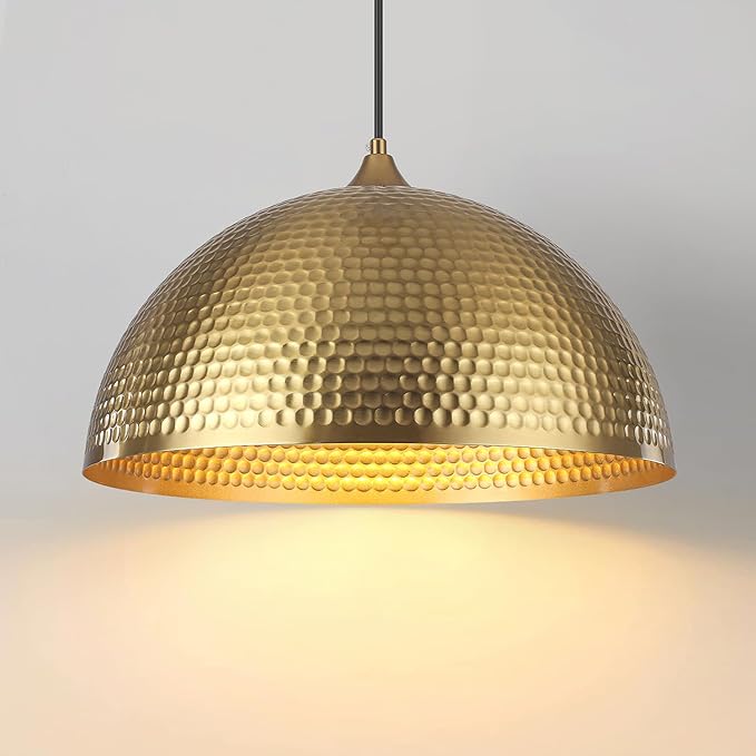 Gold Pendant Light 16 inch, Hammered Large Dome Pendant Light, Industrial Farmhouse Pendant Lights Kitchen Island, Gold Island Pendant Lights for Kitchen, Dining Room Living Room 1 Pack