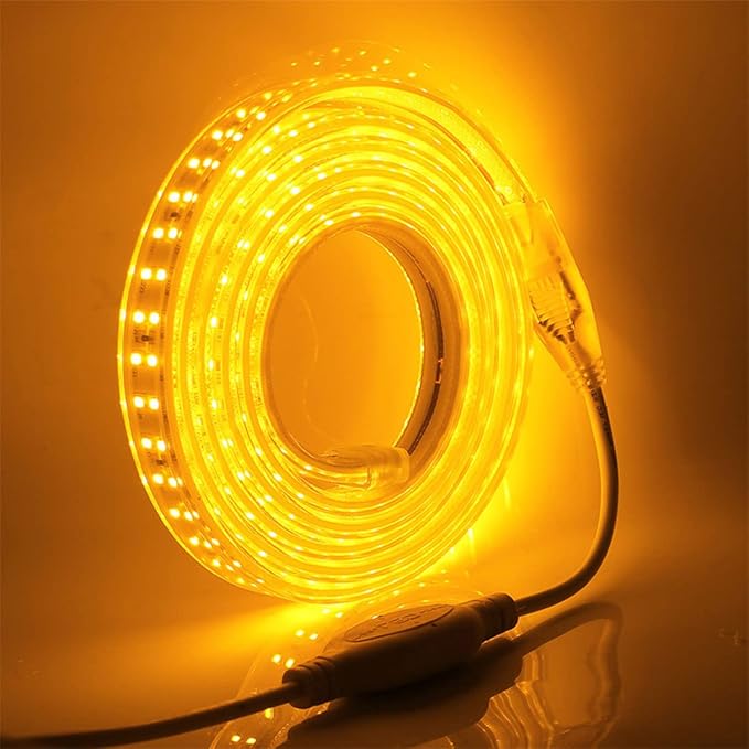 SUYOOULIN LED Strip Lights, High Voltage AC110V-130V 6.6ft/2m Super Bright 8000LM Waterpoof IP68 2835 180 LEDs/m LED Light Strips for Home Garden Outdoor Decoration(Golden)