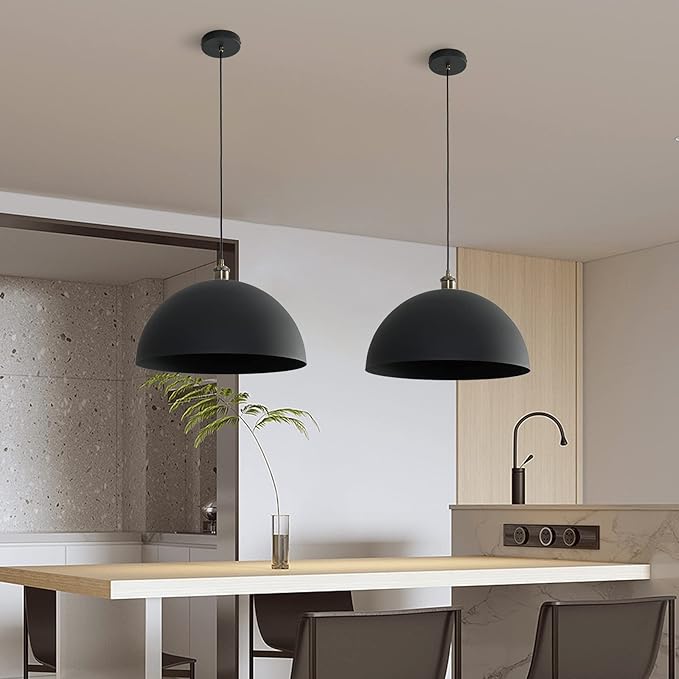 Vintage Black Pendant Light 17.72'' Retro Farmhouse Large Dome Pendant Lamp Modern Industrial Chandelier for Wire length 78.74 '' for Kitchen Island, Bedroom, Dining Room, Living Room, Hallway