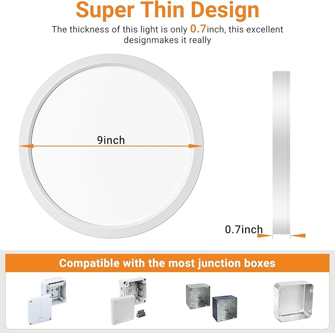 slochi 1Pack LED Flush Mount Ceiling Light Fixture, 9 Inch 18W, 2200LM, Super Slim 0.7 Inch, 3000K-6500K Adjustable Low Profile LED Ceiling Lights for Bathroom, Closet, Hallway(White)