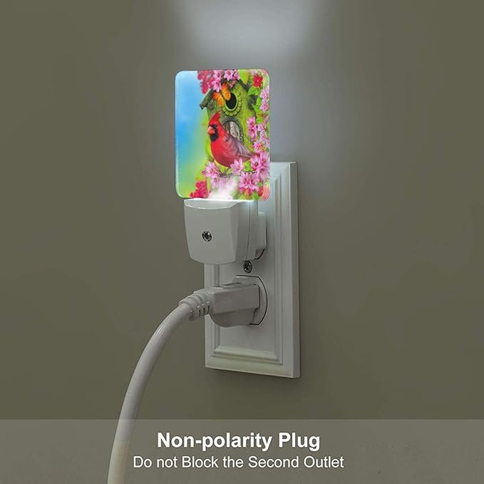 Red Cardinal Night Light,Plug-in Night Lights with Dusk to Dawn Sensor for Stairway,Hallway,Bedroom Sleep Friendly Ideal for Women/Girls/Boys Gift,0.5w