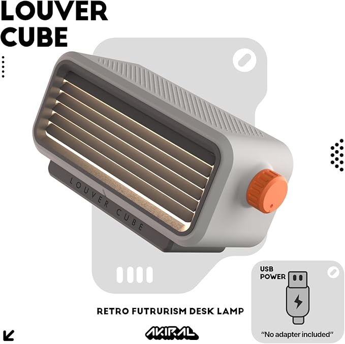 Modern Table Lamp, Mechanical Louver Desk Lamp for Desk Setup & Workspace Decor, USB Powered Sculptural Minimalist Design – Louver Cube, Gray