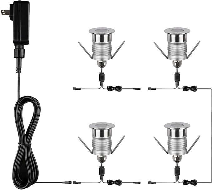 203 LED Underground Lamp, 1W, DC12-24V, IP67, Low-Voltage Recessed Type, Stainless Steel 304 Cover, Suitable for Outdoor Grounds, Decks, Squares, Parks, Courtyards (3000K, 4Packs)