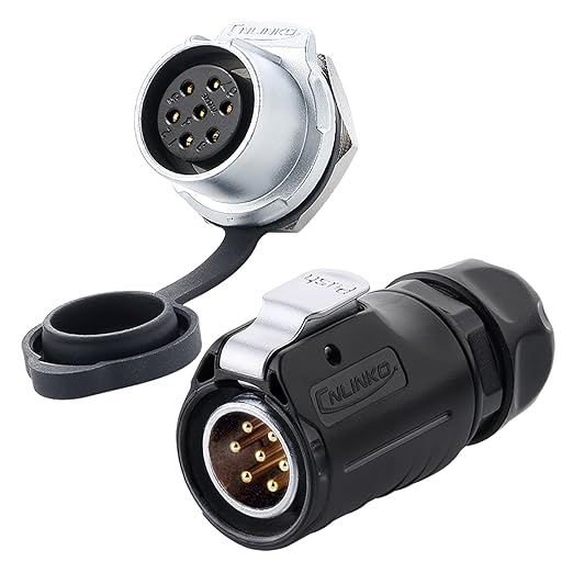 CNLINKO LP20 7 Pin Waterproof Connectors,IP68 Circular Connectors Fast Locking Plug,2-12 Pin Power Connector M20 Male Female Plug,LED Outdoor Lighting Connectors(7 Pin)