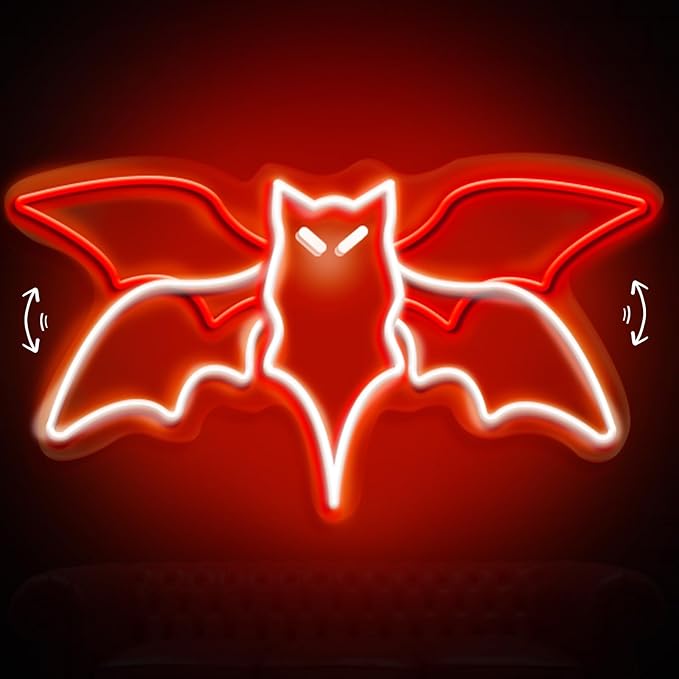Flying Bat Neon Sign – Halloween LED Wall Light for Gothic Room, Witchcraft Decor, Horror Party, Bedroom & Bar Wall Art, 15" x 7.7"