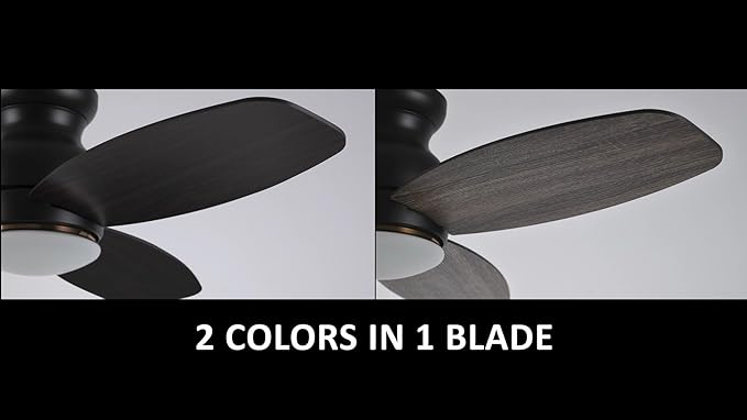 CEME 44 Inches Black Ceiling Fan with Light Flush Mount, DC 10 Speeds Silent Ceiling Fan with Remote, 3 Dual Finish Blades, 3 Light Colors Dimmable LED for Living Room, Bedroom