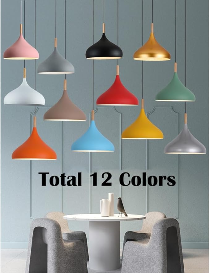 Creative Colorful Wood Metal Pendant Light, Nordic Modern Hanging Light Fixture, Single Rustic Farmhouse Pendant Lamp, Simple Retro Pendant Lighting for Kitchen Island Dining Table (Coffee,16.5in)