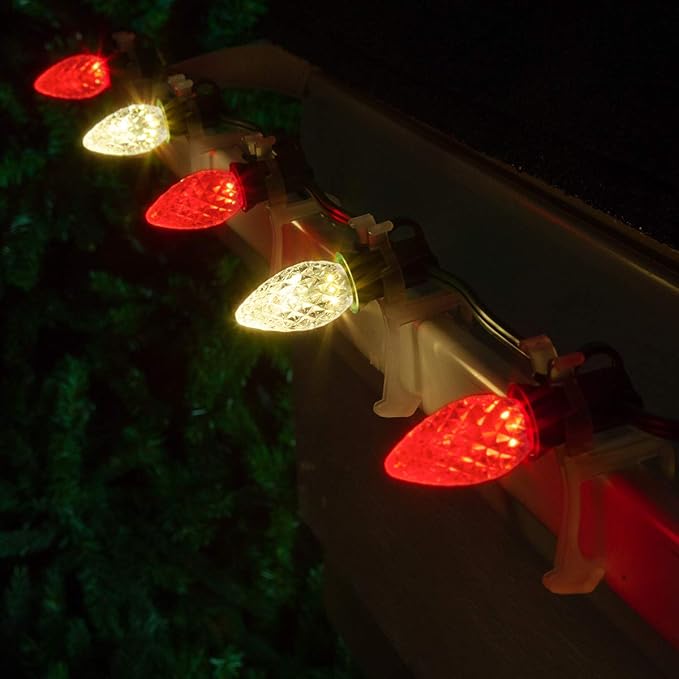 Wintergreen Lighting C7 OptiCore Red and Warm White Outdoor Christmas Lights - LED Christmas String Lights, Commercial Grade String Lights; Green Wire (50 Lights, 50 ft)