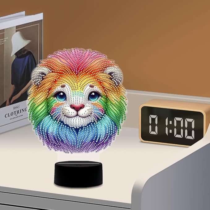 Lion Diamond Art Painting Night Light,Diamond Art Painting Kits Desktop Touch Lamp Ornaments for Tabletop Decor Diamond Art Accessories for Adult Beginner Bedrooms Living Room