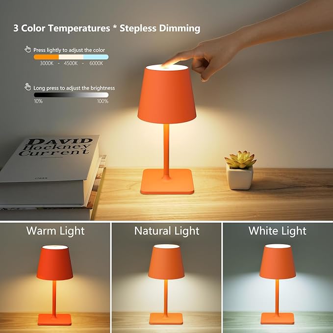 2 Pack Rechargeable Table Lamp - Cordless LED Lamp with 6000mAh Battery Operated LED Desk Lamp, Portable Table Light Outdoor for Dinner Patio Restaurant Bar Bedroom Coffee Shop Night Light(Orange)