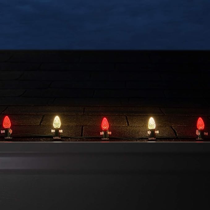 100 Red and Warm White C7 OptiCore Outdoor Christmas Lights Heavy Duty - Outside Christmas Lights LED; Green Wire (100 ft)