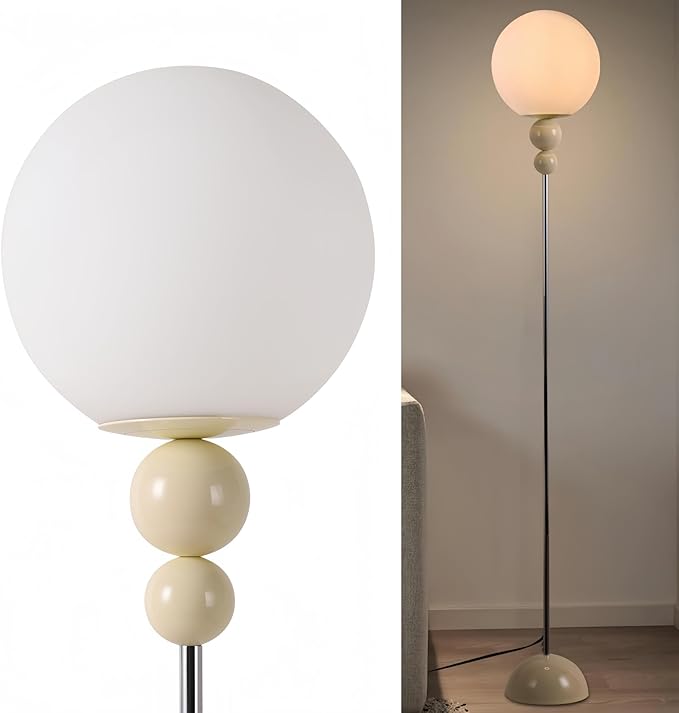 Modern Floor Lamps for Living Room, Globe Glass Shade Floor lamp for Bedroom, Standing lamp for Office, Corner(White)