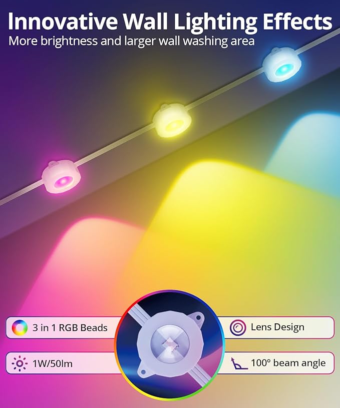 Smart Permanent Outdoor Lights, 200ft with 144 LED RGB String Lights, IP67 Waterproof Eaves Light with 44 Scene Modes for Halloween Christmas Birthday Holiday Party, APP/Voice/Remote Control