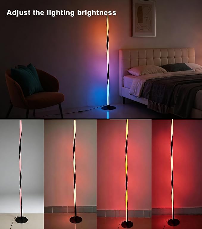 Smart RGBWIC Floor Lamp Basic, LED Corner Lamp compatible with Alexa, Modern Floor Lamp with Music Sync and 16 Million DIY Colors, Color Changing Standing Lamp for Bedroom Living Game Rooms, Black