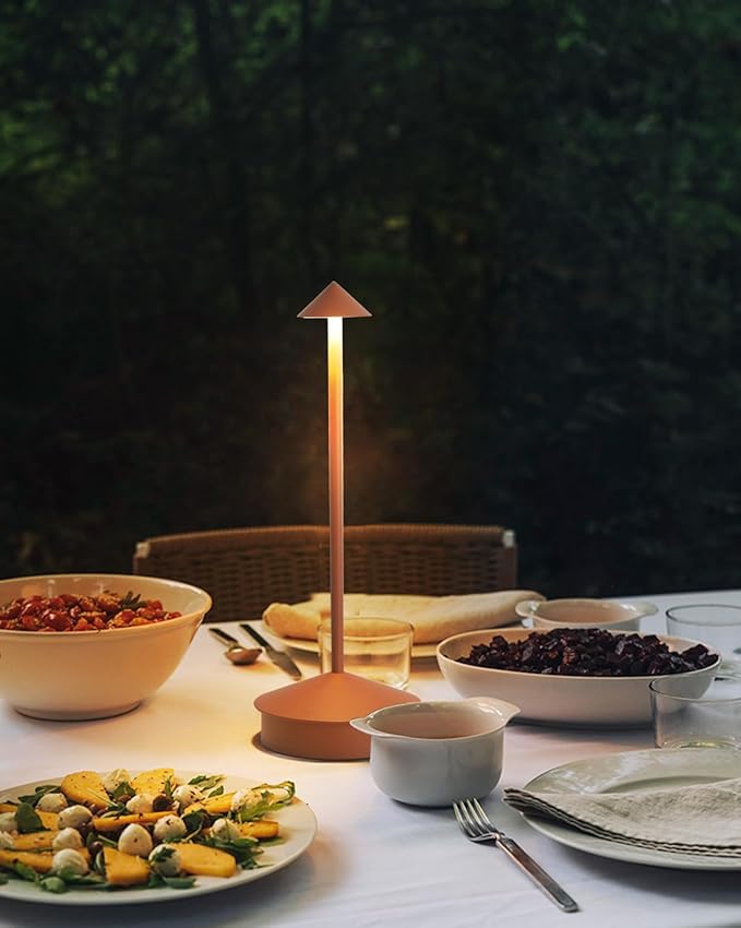 2 Pack Aluminum Cordless Table Lamp, 6000mAh Rechargeable Table Lamps, Portable Touch LED Lamp, Outdoor Waterproof Dimmable Cordless Rechargeable Table Lamps for Restaurant/Patio- Black (1 Pcs Brown)