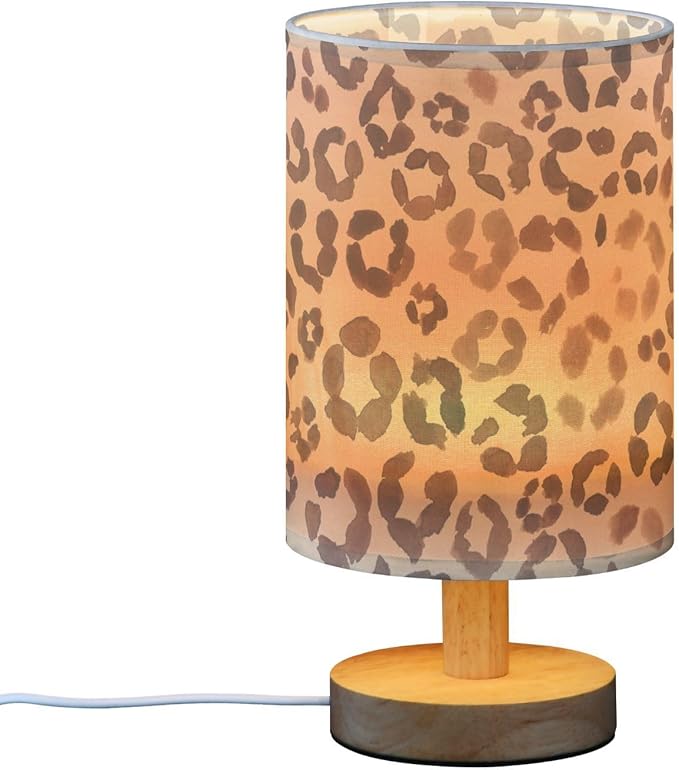 Bedside Table Lamp Leopard Brown Nightstand Lamp with Wood Desk Lamps for Bedroom Living Room Nursery Office Home Decor