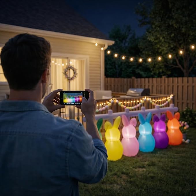 10FT Long Easter Inflatable Bunny Flashing Lights Decorations, Built-in LED Lighted Blow Up Decoration, Cute Easter Inflatables Outdoor Decorations for Home, Yard, Garden, Lawn, Indoor, Party