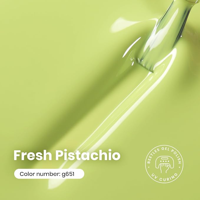 Beetles Green Gel Nail Polish - Fresh Pistachio 15ML/0.51Fl Oz, Light Green Gel Nail Polish, Neon Lime Color Soak Off UV LED Lamp Pastel Nails Art, Manicure Salon DIY Spring St Patricks Day Nails