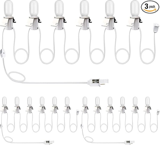 Leelosp 3 Pack Accessory Cord with LED T20 Light Bulb, 13FT Light Cord Blow Mold White Bulb with On/Off Switch Female Plug Clip for Christmas Village Houses Trees Crafts Lamp Holiday