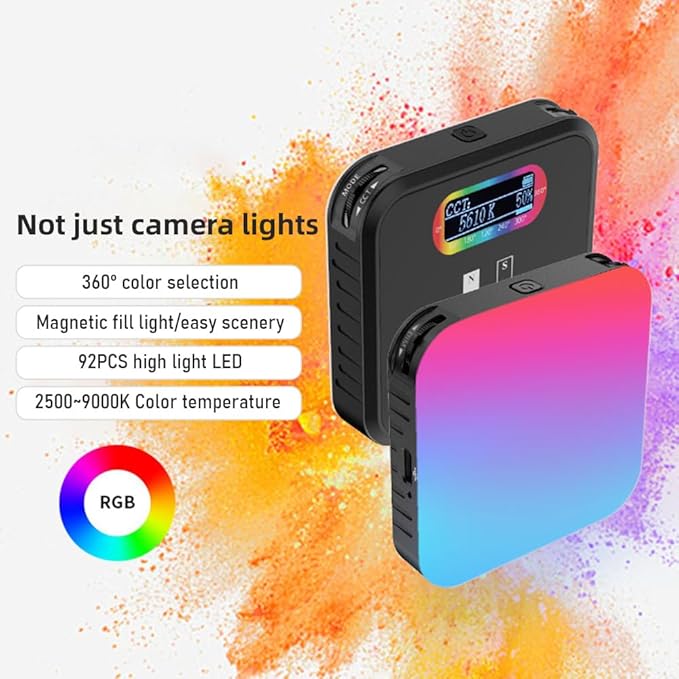 Andoer Magnetic Pocket RGB Video Light Photography Fill Light 2500K-9000K Dimmable 20 Lighting Effects Video Conference Light for Computer Tablet Mobile Phone DSLR Camera with Clip Cold Shoe Adapter