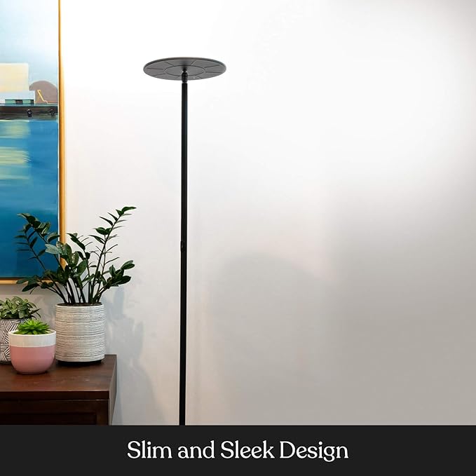 Brightech Sky Flux Dimmable LED Floor Lamp – Super Bright Floor Lamp with 3 Light Modes for Living Room, Office – Torchiere Standing Touch-Lamp, Tall Torch Lamp for Bedroom & Reading – Black