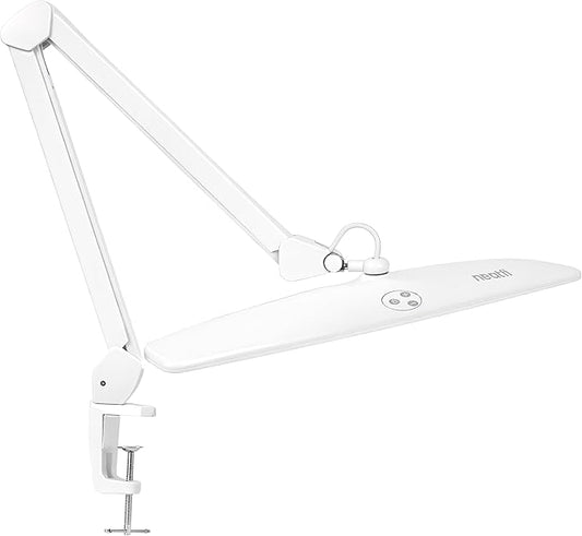 Neatfi Elite HD XL Desk Lamp with Clamp, 1600 Lumens, 22-Inch Wide Head, Non-Polar Dimming, 84 SMD LEDs, 6500K, Task Light for Home, Office, Study Room (Non-CCT with Clamp, White, 22 Inches)