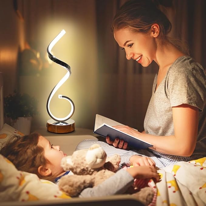 Modern Spiral LED Table Lamp Set of 2, 10W Touch Control Table Lamp with USB Charging Ports, Dimmable 3 Color Modes Bedside Nightstand Desk Lamp Light for Bedroom, Living Room, Office -Silver