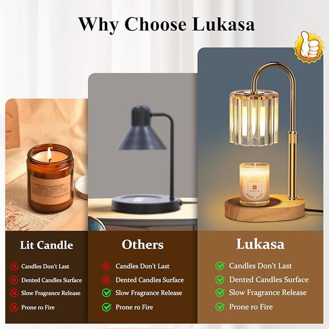 Lukasa Candle Warmer Lamp, with Timer Dimmer Adjustable Height, Home Decor, Room Decor, Wax Melt Warmer for Candles, Gifts for Mom, Mother's Day Gifts, Birthday Gifts for Women