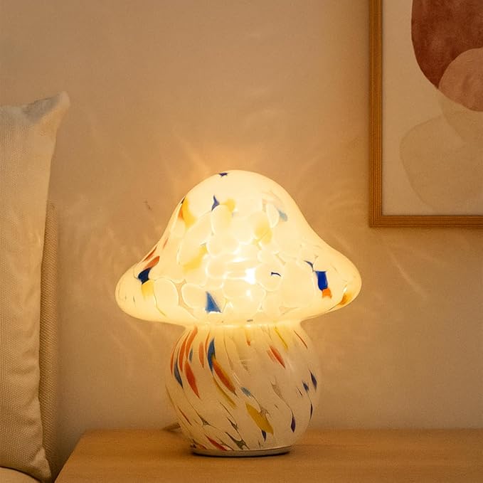 Mushroom Lamp for Bedroom,Mid Century Modern Lamp for Nightstand, Dimmable Retro Egg Tart Bedside Small Lamps,Unique Home Mushroom Decor Aesthetic Cute Table Lamps for Living Room